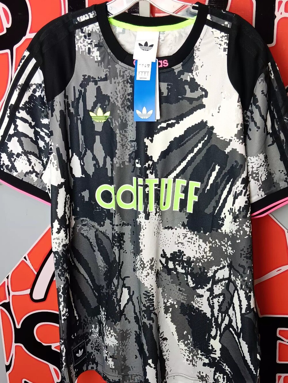 adidas Black, Gray & Neon Green Graphic MENS JERSEY N.W.T